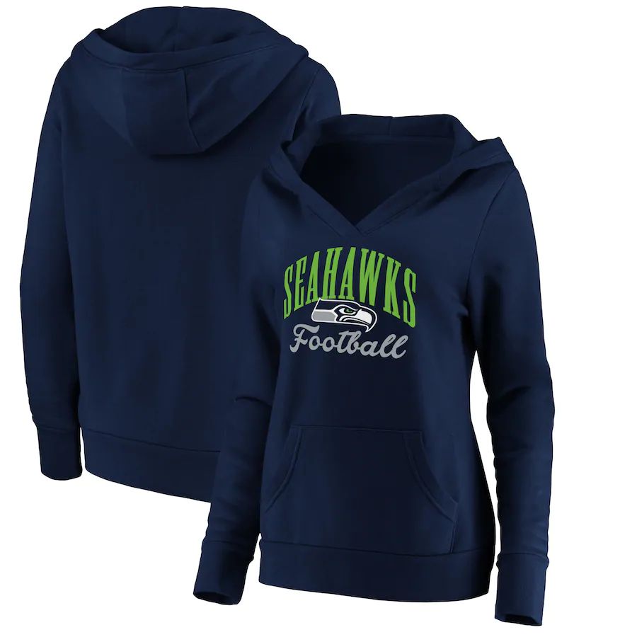 Women Seattle Seahawks Fanatics Branded College Navy Victory Script V-Neck Pullover Hoodie->nba hats->Sports Caps